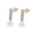 Yellow Gold Cultured Pearl Diamond Dangle Earrings - 14k Beads .12ctw Pierced