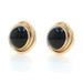 Yellow Gold Onyx Stud Earrings - 14k Rd Cab Intertwined Circles Pierced