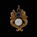 Yellow Gold Pearl Sapphire Edwardian Feather Scroll Pendant - 14k