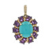 Yellow Gold Turquoise Amethyst Halo Pendant - 14k Oval Cabochon Floral