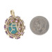 Yellow Gold Turquoise Amethyst Halo Pendant - 14k Oval Cabochon Floral