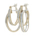 Yellow Gold Diamond Double Hoop Earrings -14k Round Brilliant & Baguette 1.00ctw