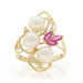 Yellow Gold Pearl Ruby Diamond Cluster Cocktail Ring - 14k