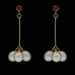 Yellow Gold Pearl Ruby Dangle Earrings - 14k Beads Pierced