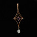 Yellow Gold Amethyst Pearl Art Deco Lavaliere Pendant 10k Sq Cushion Cab Vintage
