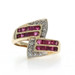 Yellow Gold Ruby Diamond Cluster Cocktail Bypass Ring - 14k Princess 1.28ctw