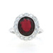 White Gold Garnet Diamond Vintage Halo Ring - 14k Oval 4.94ctw Floral Scallop