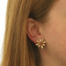Yellow Gold Star Ruby Retro Flower Stud Earrings 14k Cab .84ctw Vintage Clip-Ons