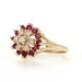 Yellow Gold Ruby Diamond Cluster Halo Ring - 14k Round .82ctw Floral