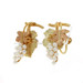 Yellow Gold Pearl Grape Cluster Drop Earrings 18k Fruit Non-Pierced Screw-Ons