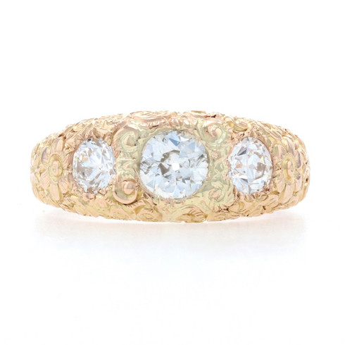 Yellow Gold Diamond Art Deco Mens Ring 14k Euro 1.48ctw Vintage Three-Stone  Band
