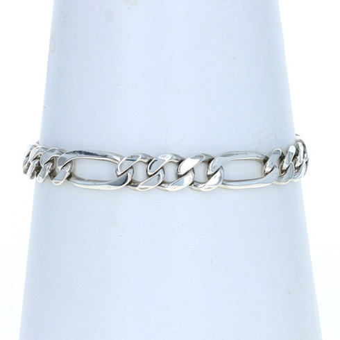 Sterling Silver Diamond Cut Figaro Chain Men's Bracelet 9