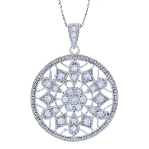 New Cubic Zirconia Flower Medallion Pendant Necklace 18