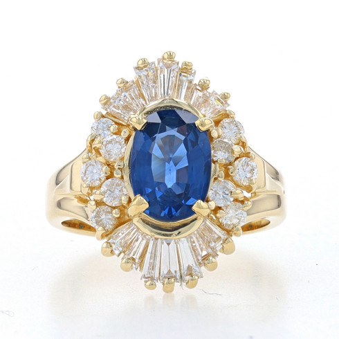 Bague Anniversaire Septembre En Or Jaune 14K Avec Saphir Et Diamants Halo – Occasion, Taille 7