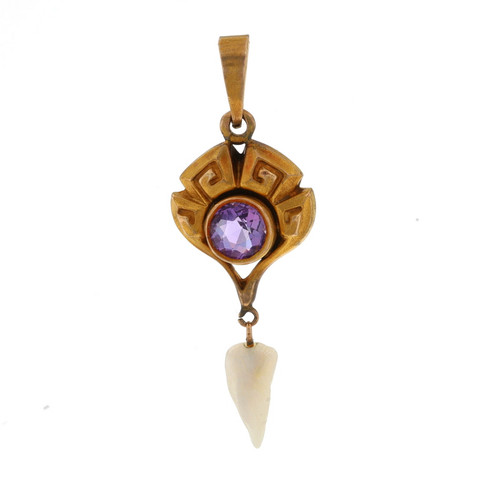 Yellow Gold Amethyst & Pearl Art Nouveau Lavaliere Pendant 14k Rnd ...