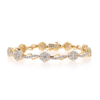 Yellow Gold Diamond Link Bracelet 7" -14k Round Brilliant 5.40ctw Flower Garland