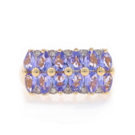 Yellow Gold Tanzanite Diamond Cluster Cocktail Ring - 14k Pear 1.85ctw