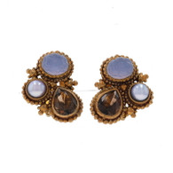 Stephen Dweck Chalcedony Pearl Large Stud Earrings Brass 925 Gold Pltd Clip-Ons