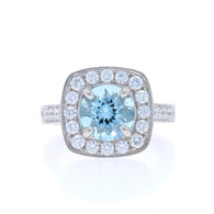 White Gold Aquamarine Diamond Halo Ring 14k Round Portuguese 2.54ctw Engagement