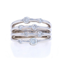 White Gold Diamond Cluster Cocktail Band - 14k Round Brilliant .70ctw Ring