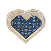 Yellow Gold Sapphire Diamond Heart Cluster Halo Pendant 14k Square & Pie 2.80ctw