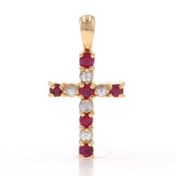 Yellow Gold Ruby & Sapphire Reversible Cross Pendant - 14k Round 1.78ctw Faith