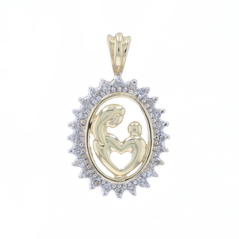 アシュタールジュエリー Mother and child connection Yellow Gold Diamond Mother & Child Pendant - 10k Single .20ctw