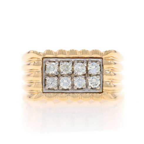 Yellow Gold Diamond Cluster Men's Ring - 14k Round Brilliant