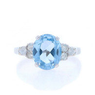 White Gold Lab-Created Spinel Vintage Ring - 10k Oval 2.59ctw Blue & White