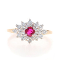 Yellow Gold Ruby Diamond Ring - 14k Round .89ctw