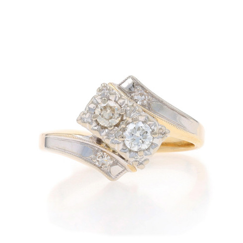 Yellow Gold Diamond Retro Bypass Ring - 14k European .40ctw Ribbons Two ...