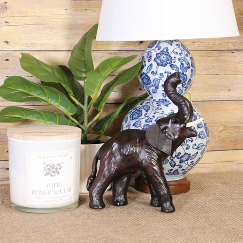 Standing Elephant (9") Handcrafted Lifelike Leather Sculpture for Home or Office Decor