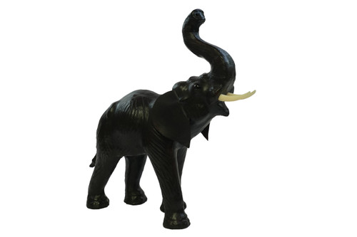 Standing  Elephant (18") Handcrafted Lifelike Leather Sculpture for Home or Office Decor
