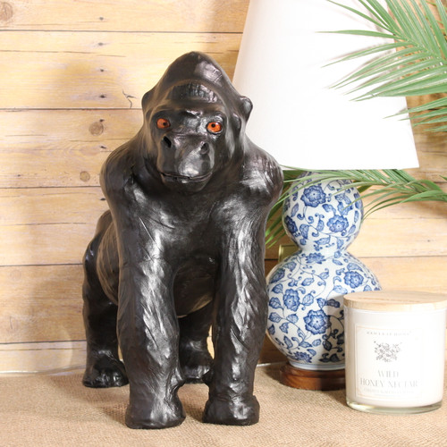 Gorilla (15") Handcrafted Lifelike Leather Sculpture for Home or Office Decor