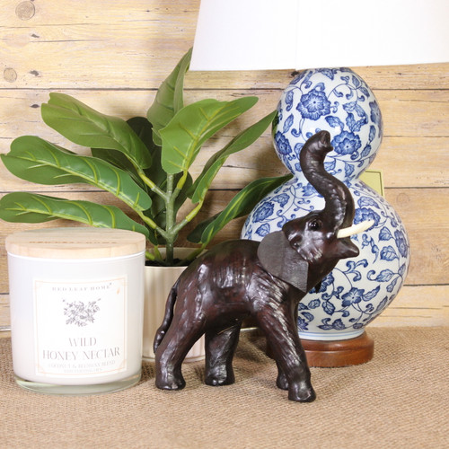 Elephant Standing 10" Handcrafted Lifelike Leather Sculpture for Home or Office Decor