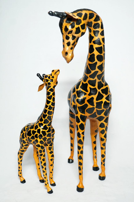 Mother/Baby Giraffe 42in/24in  Handcrafted Lifelike Leather Sculpture for Home or Office Decor