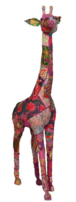 5-Foot Eclectic Bip Giraffe 60" Tall Purple Handmade Statue Patchwork Indian Fabrics Boho Hindi Style Large Decorative Figurine for Home Decor Hindu Wedding Gi