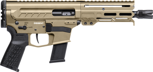 CMMG 45A4C0FCT Dissent MKG 45 ACP 13+1 6.50" Black Nitride Medium Taper Threaded Barrel, CMMG 5.5" M-LOK Handguards, Coyote Tan Cerakote Aluminum Picatinny Rail Receiver, CMMG Zeroed Grips