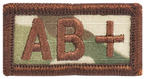 Multicam OCP Blood Type Patch AB Positive With Hook Backing & Spice Brown Embroidery