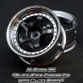 DE 5 Spoke Wheel Set - Hi Gloss 2K Black/Chrome w/ Black Rivets