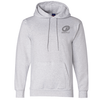 Comfortable Champion hoodie with black and white Courts Plus embroidery, front pocket, and moisture-wicking technology.