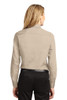 Port Authority® women’s wrinkle-resistant long sleeve shirt in cotton/poly blend, perfect for workday wear model back view