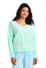Port & Company® Women's Beach Wash® Cloud Tie-Dye V-Neck Sweatshirt model front