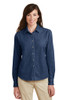 Port & Company® Women's Long Sleeve Value Denim Shirt model front