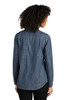 Women's denim long sleeve port authority shirt model back view