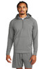 model wearing a grey Sport-Tek® Sport-Wick® Stretch 1/2-Zip Hoodie front