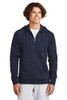 Model wearing the navy Sport-Tek® Drive Fleece Hooded Full-Zip