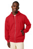 Model wearing a red Stanley/Stella Unisex Mixer Full-Zip Hooded Sweatshirt
