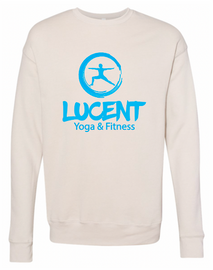 Lucent Yoga & Fitness drop shoulder crewneck, soft fleece fabric.