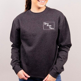 Custom embroidered crewneck with left chest design and unisex sizing.